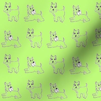 Twin green schnauzer Dogs for kids pyjamas and funky dog clothes, and bandanas. 