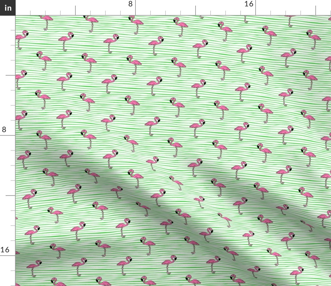 Flamingos on stripes // green