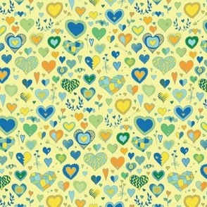 Hearts - lemon, green & blue