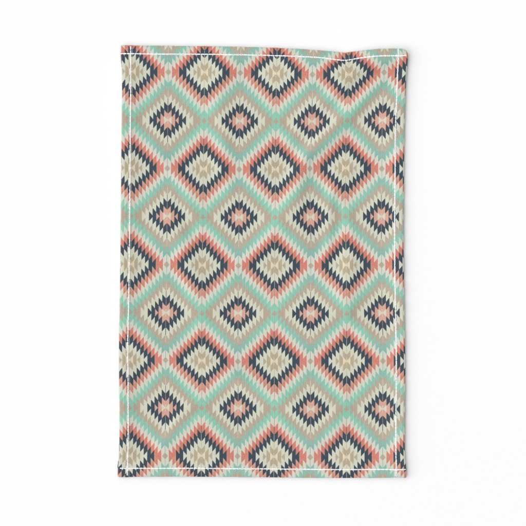 Kilim / Coral, Aqua and Navy