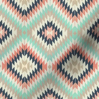 Kilim / Coral, Aqua and Navy