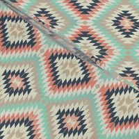 Kilim / Coral, Aqua and Navy