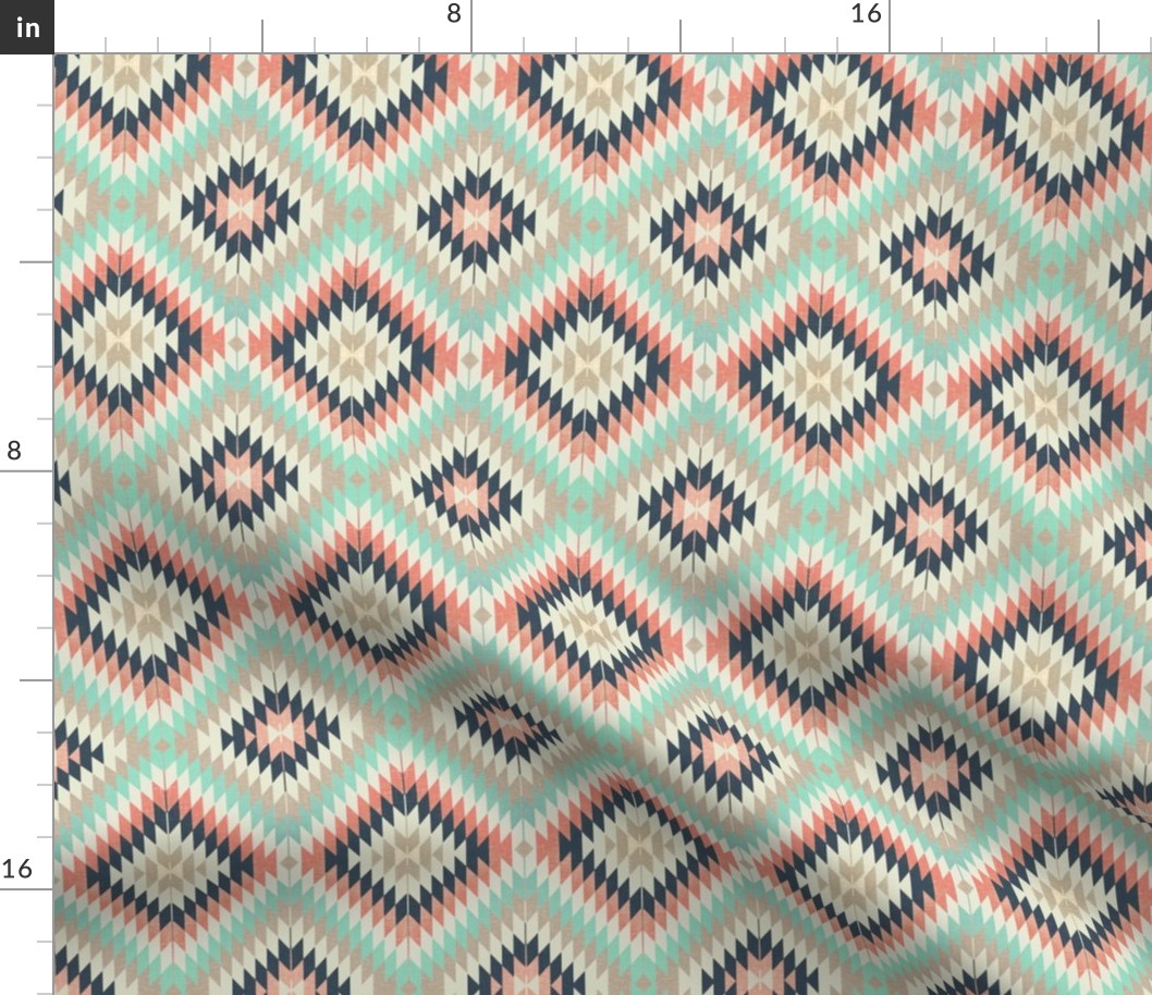 Kilim / Coral, Aqua and Navy