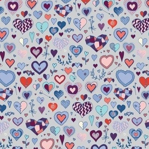 Hearts - blue, pink & grey