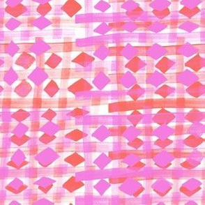 Brush stripes grid with square and diamond check in pink 