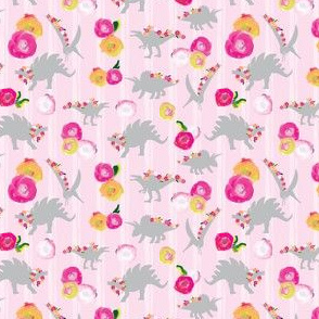 15-06K SMALL Blush Pink Girl Dinosaur 4 x 3 ||Watercolor Floral white stripe gray grey _ Miss Chiff Designs