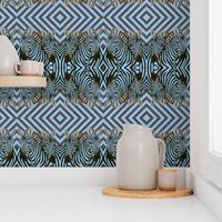 Mirrored African Zebras in blue   and black  with diamond background