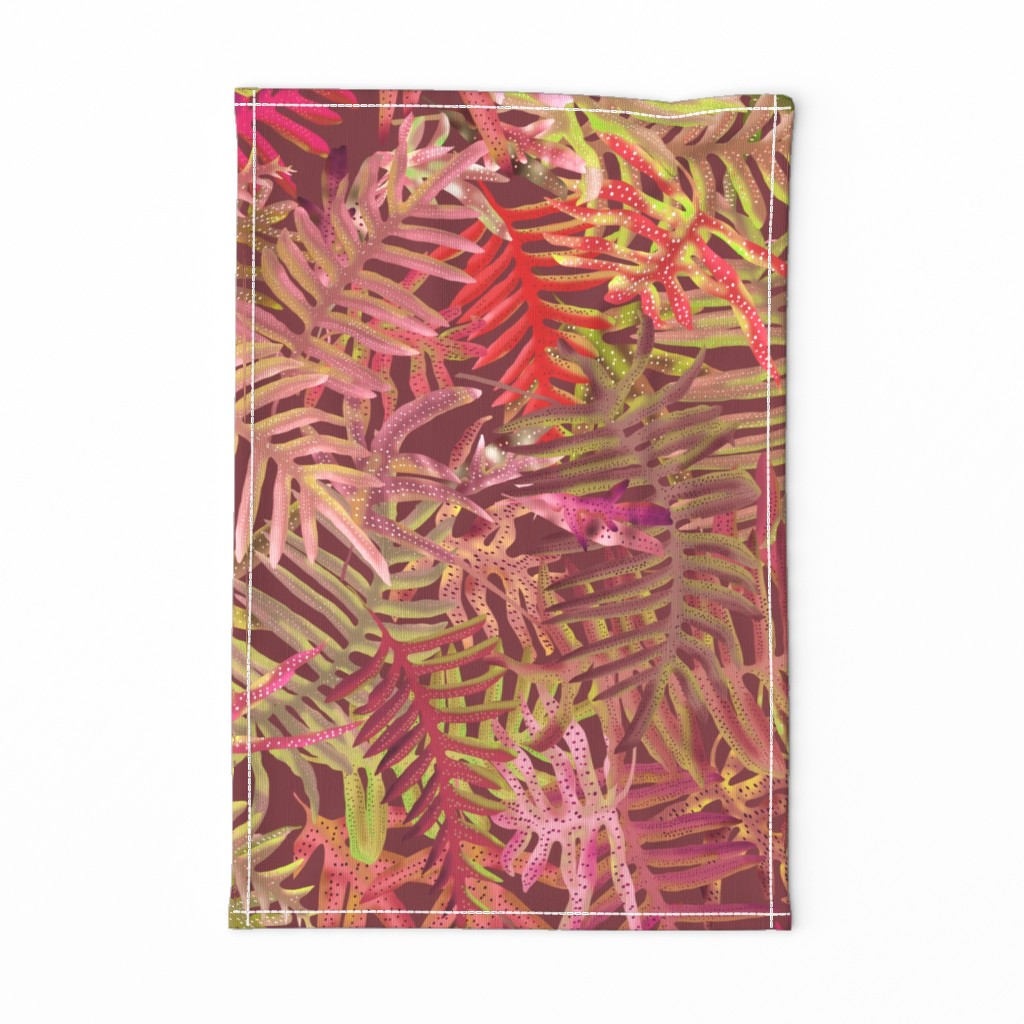 Tea Towel Maile Ferns Red C 150