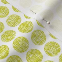 Acid yellow tweedy linen weave polka dots on white by Su_G_©SuSchaefer