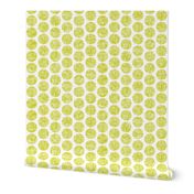 Acid yellow tweedy linen weave polka dots on white by Su_G_©SuSchaefer