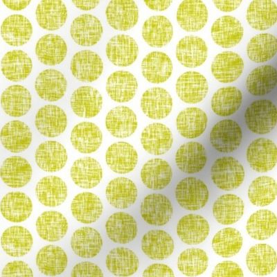 Acid yellow tweedy linen weave polka dots on white by Su_G_©SuSchaefer