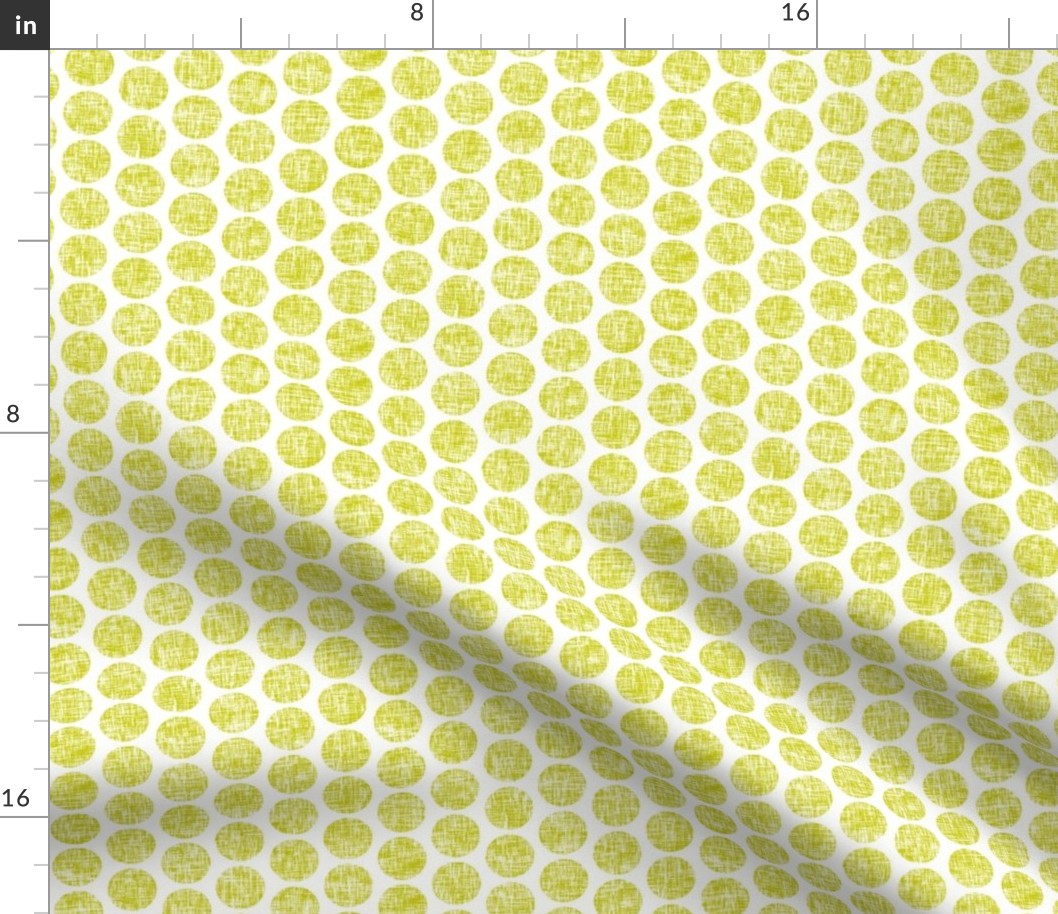 Acid yellow tweedy linen weave polka dots on white by Su_G_©SuSchaefer