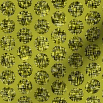 Black on acid yellow, mid-century linen-weave polka dots on pickle by Su_G_©SuSchaefer