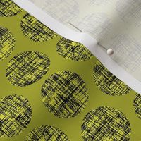 Black on acid yellow, mid-century linen-weave polka dots on pickle by Su_G_©SuSchaefer