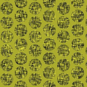 Black on acid yellow, mid-century linen-weave polka dots on pickle by Su_G_©SuSchaefer