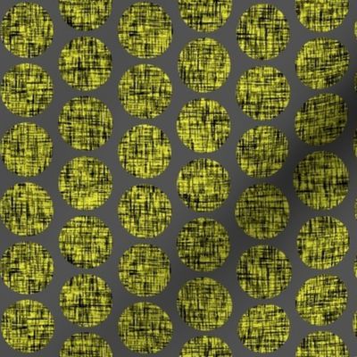 Black on acid yellow, mid-century linen-weave polka dots on gray by Su_G