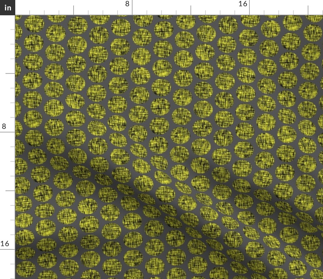 Black on acid yellow, mid-century linen-weave polka dots on gray by Su_G