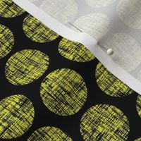 Black on acid yellow, mid-century linen-weave polka dots on black by Su_G