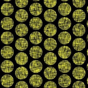 Black on acid yellow, mid-century linen-weave polka dots on black by Su_G