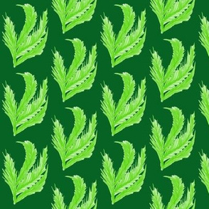 Feathery Leaf Fronds on Forest Green - Small Scale