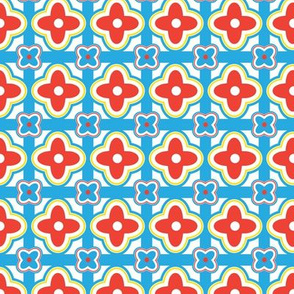 Tablecloth Geometric Floralin Blue, Red and Yellow