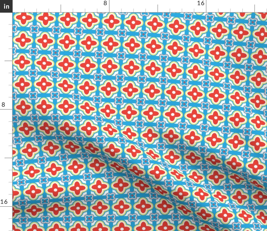 Tablecloth Geometric Floralin Blue, Red and Yellow