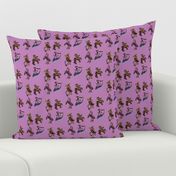 Surreal Cartoon Doodle of 4 bizarre creatures on lavender background