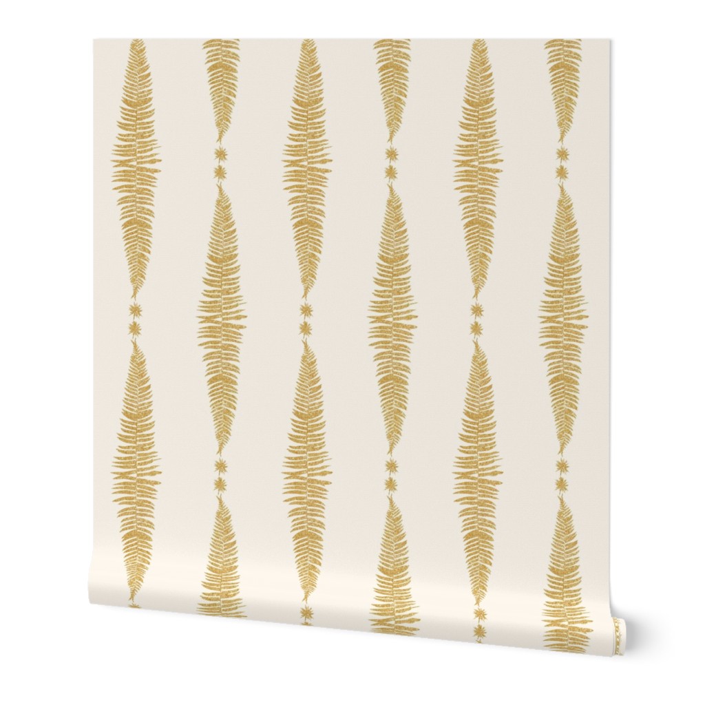 Gold fern leaf on cream vertical stripe