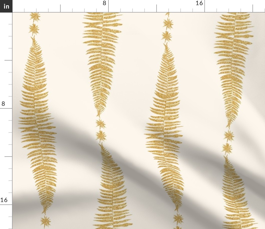 Gold fern leaf on cream vertical stripe