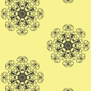 Lacy Floral Rosettes - Black on Buttery Yellow