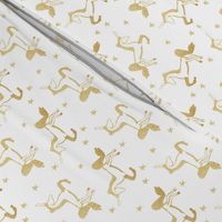 Gold Unicorns and Gold Stars on White Modern Trendy Hipster Kids Baby Fabric