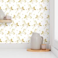 Gold Unicorns and Gold Stars on White Modern Trendy Hipster Kids Baby Fabric