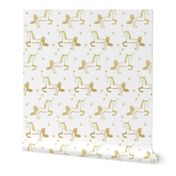 Gold Unicorns and Gold Stars on White Modern Trendy Hipster Kids Baby Fabric