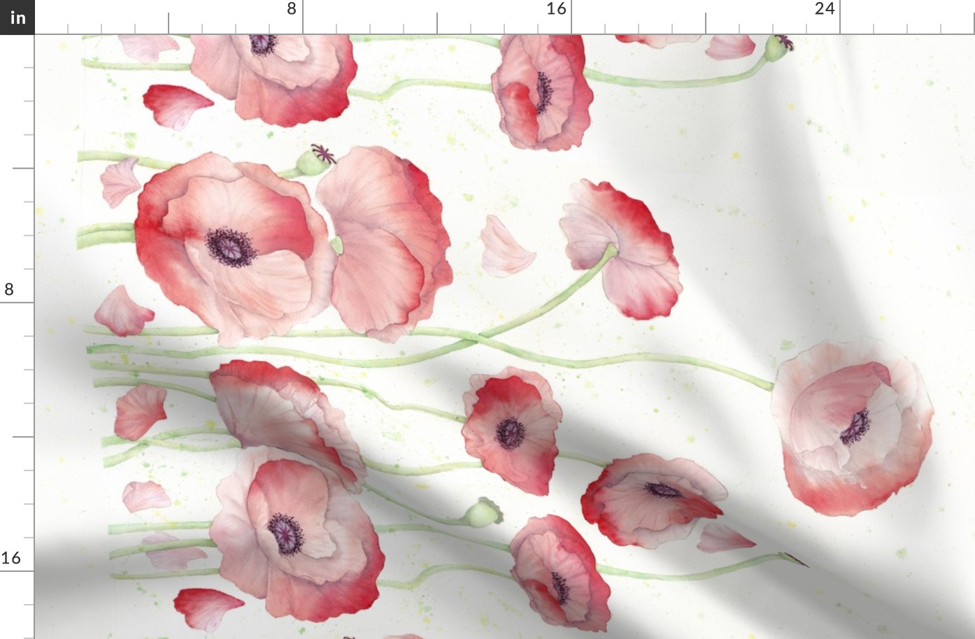 Watercolor Poppy Single Border