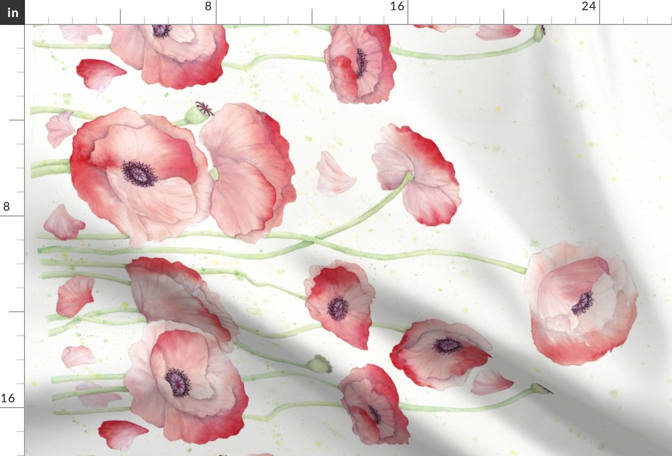 Watercolor Poppy Double Border wide fabric