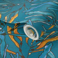 Kelp seaweed blue and yellow watercolor