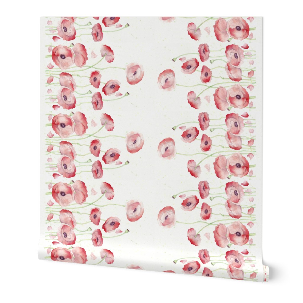 Watercolor Poppy Double Border narrow fabric