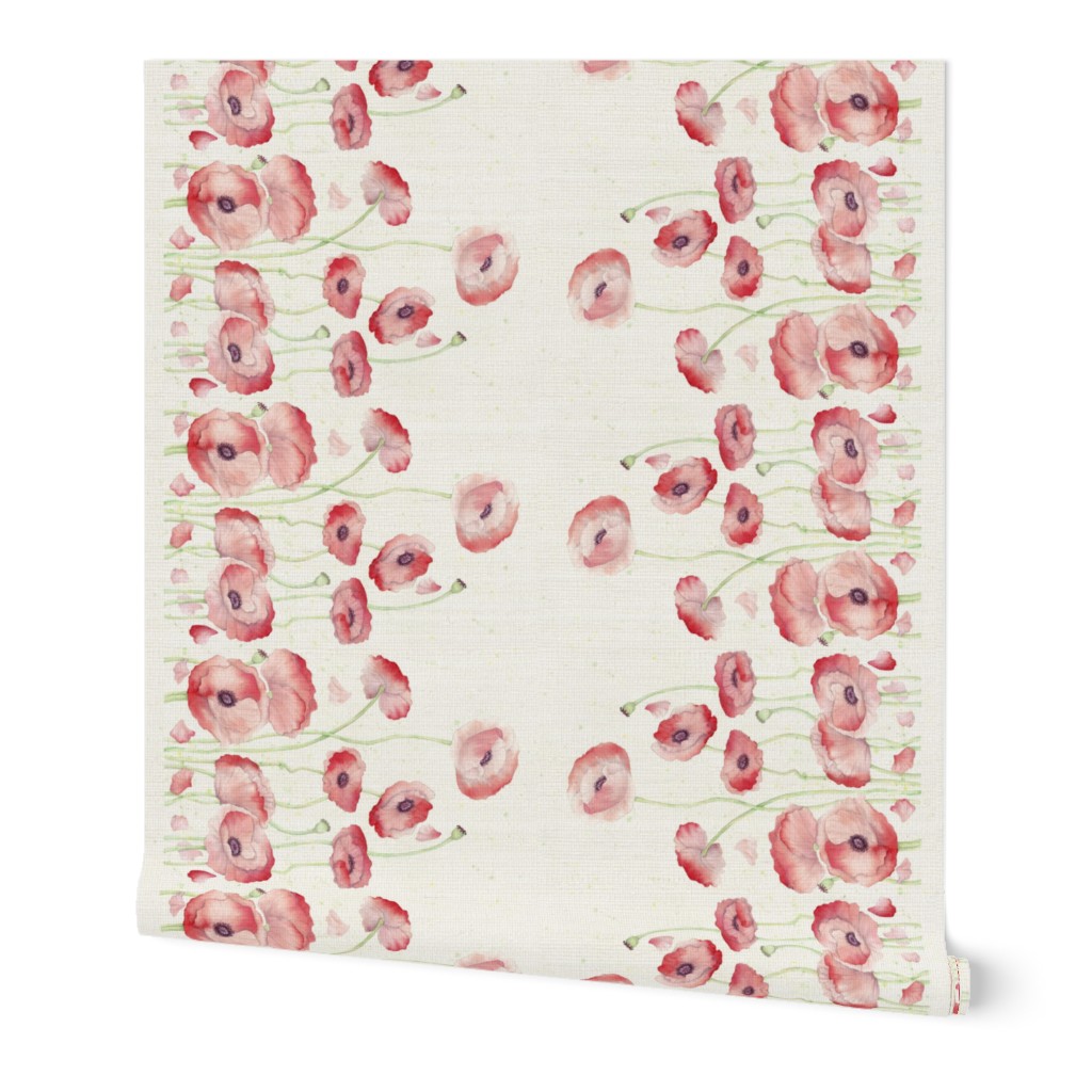 Watercolor Poppy Double Border narrow fabric