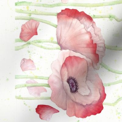 Watercolor Poppy Double Border narrow fabric