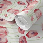 Watercolor Poppy Double Border narrow fabric