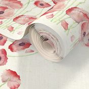 Watercolor Poppy Double Border narrow fabric