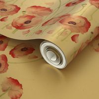 Watercolor Poppy Double Border narrow fabric