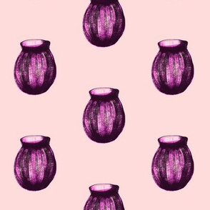 Purple Glass Vases Waiting for Flowers on a Whisper of Pink