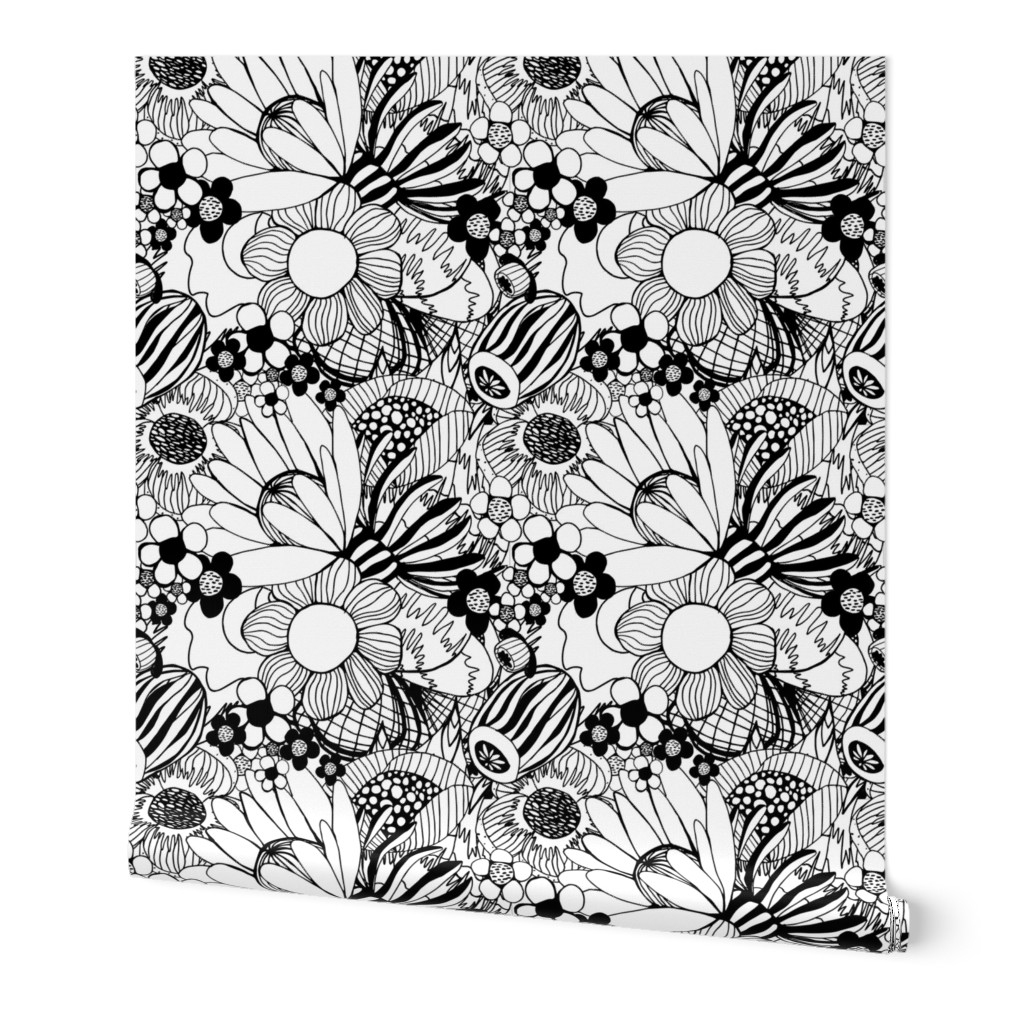 Black and White Floral Burst