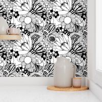 Black and White Floral Burst