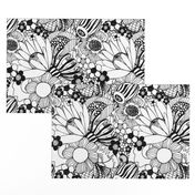 Black and White Floral Burst