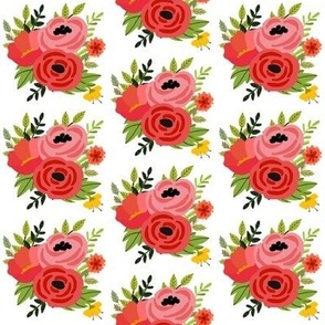 Mod Red Flowers Bouquet - White