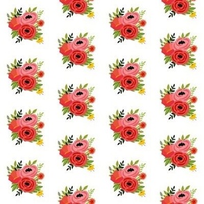 Mod Red Flowers Bouquet - White