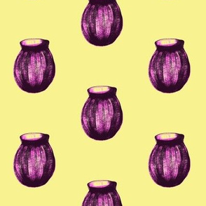 Purple Glass Vases Waiting for Flowers on Buttery Yellow - Medium Scale