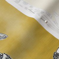 Dog Breeds hand drawn sketch on Mustard yellow Linen texture